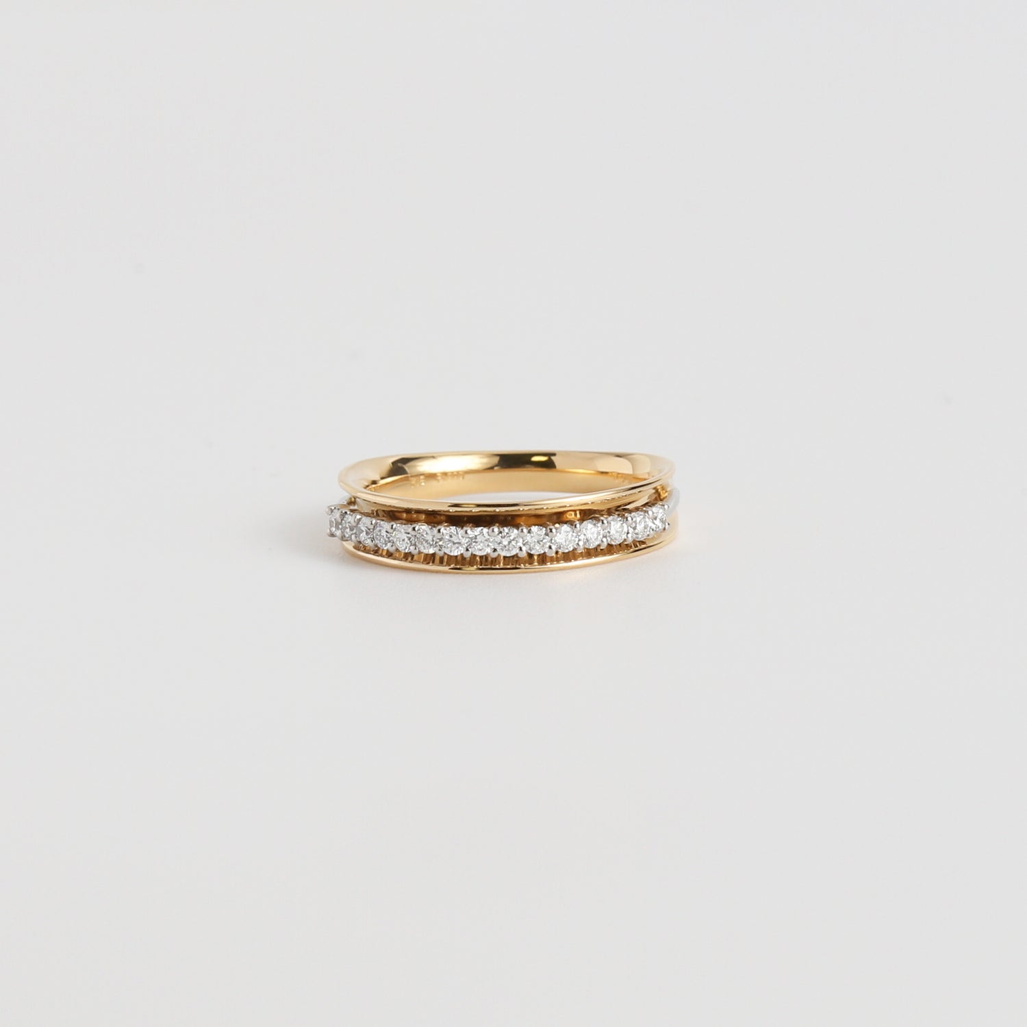 Pt900&K18Gold Grain Diamond Ring 